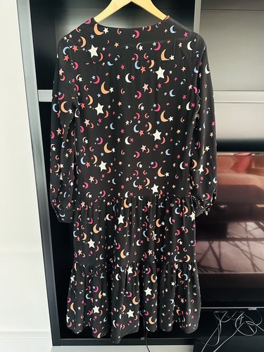 Chinti and Parker Midi Dress L Large UK12 100% Silk Stars Moons Pastels Frill - Picture 13 of 22