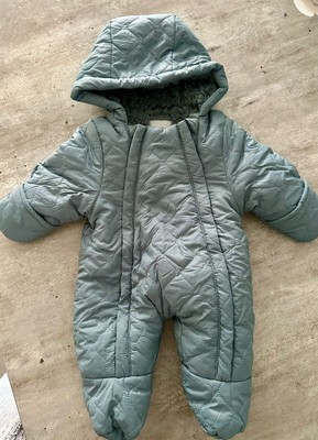 Baby Unisex Schneeanzug Winter Overall mit Kunstfell, Pfauenblau, Gr 50, UVP 40 