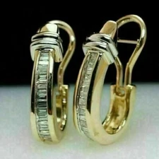 3  Ct Baguette Cut Simulated Diamond Hoop Earrings Women 14K Yellow Gold Plated