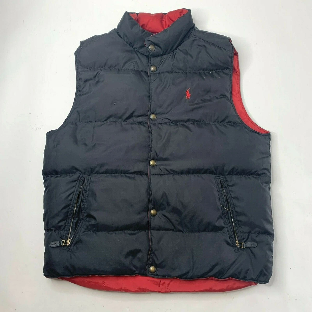 Polo Ralph Lauren Reversible Down Puffer Vest Navy Red Mens Large | eBay