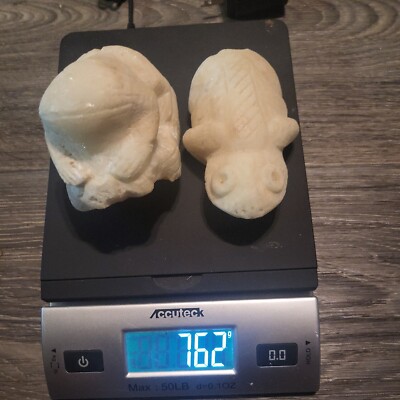 Carved Frog Crystal Stone Lot Of 2 - Weighs 762 Grams