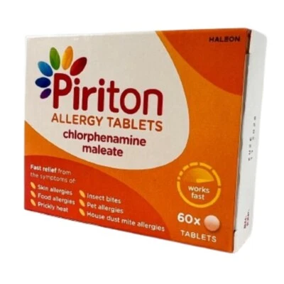 Piriton Allergy Relief Tablets - Allergies of Skin, Food, Pet, Insects - 60 TABS