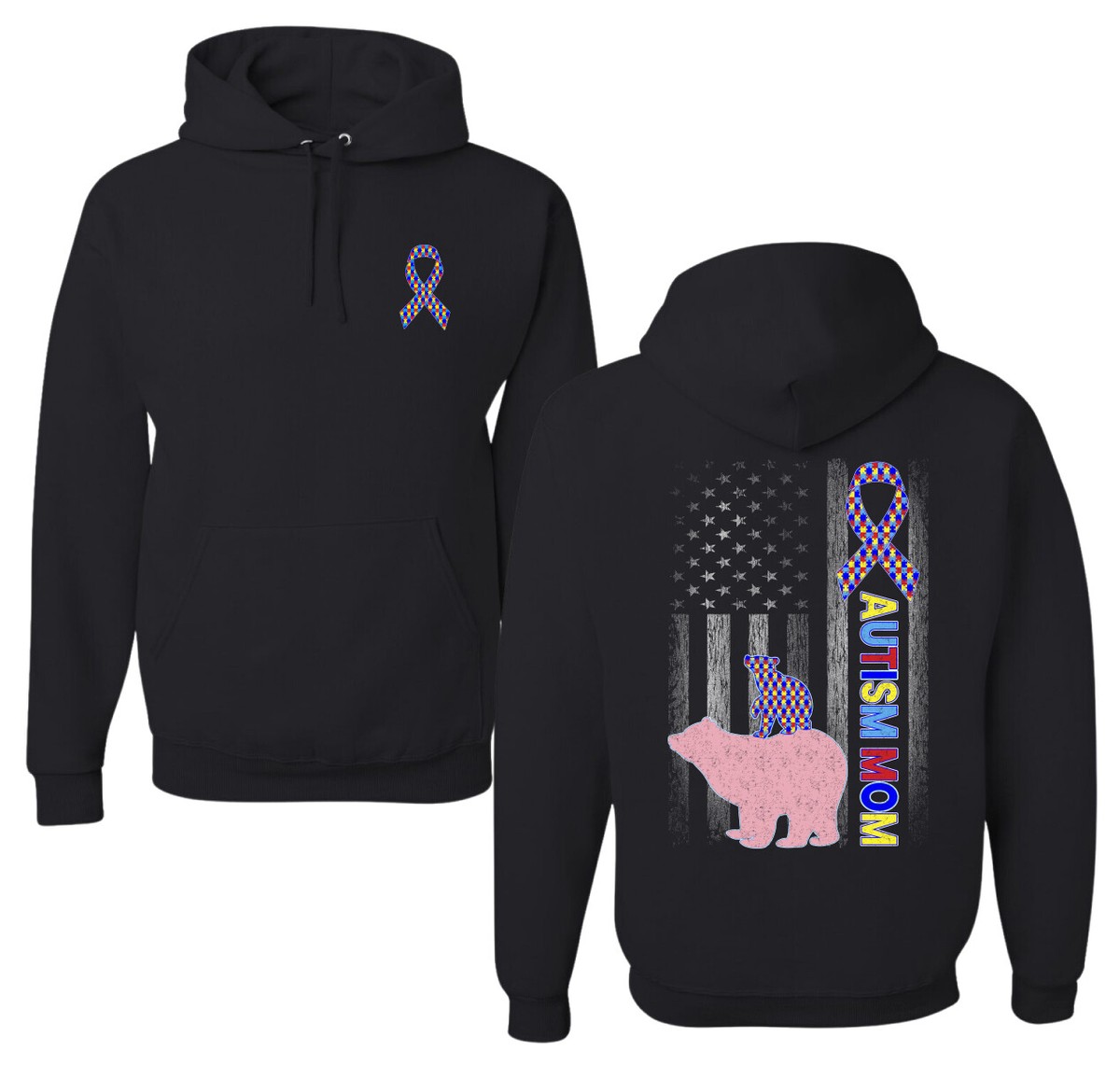 ジャケット Autism Awareness Mom Bear Puzzle Autism Ribbon Unisex Hoodie