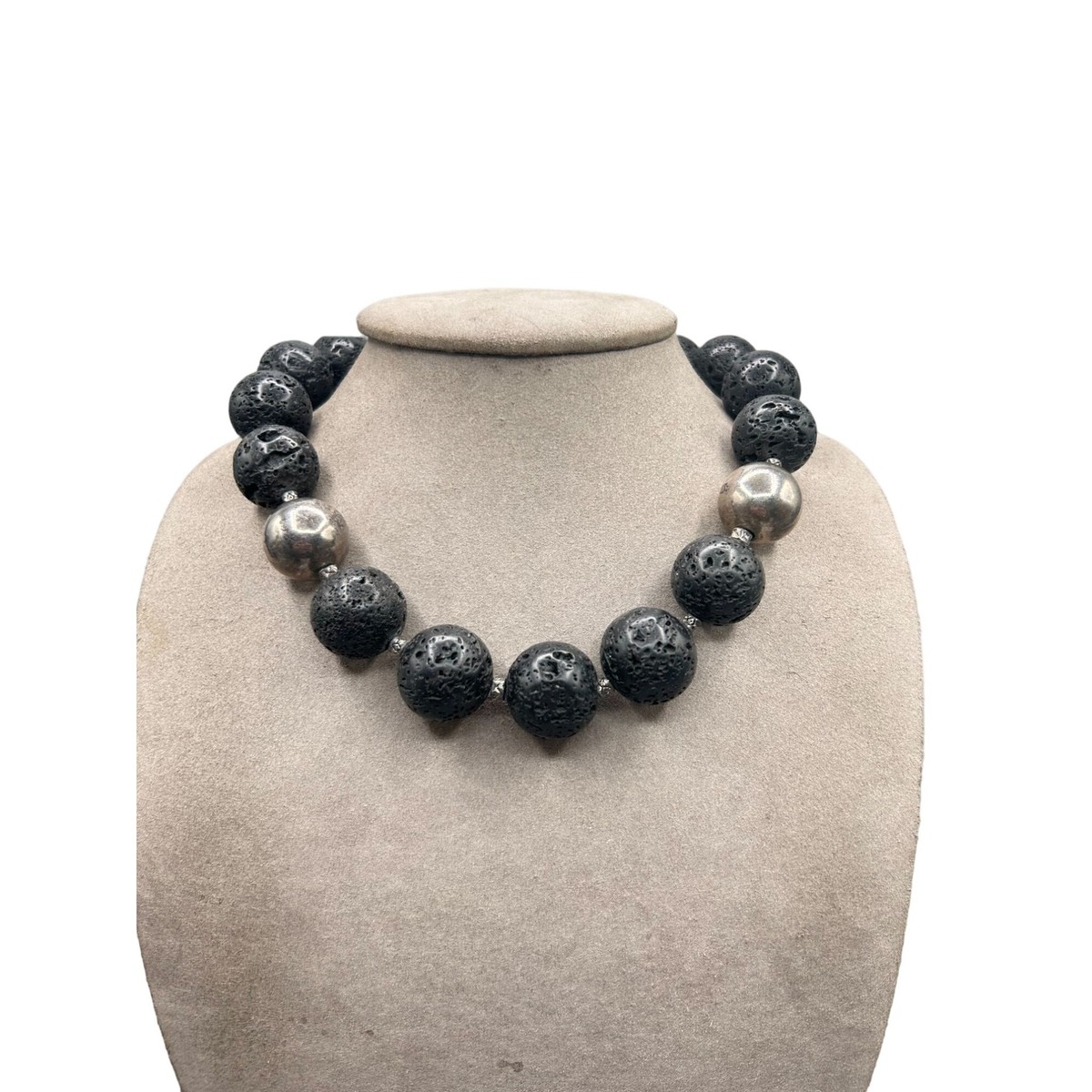 Big Chunky Lava Beads Necklace Round Black Beads Oversized Statement  Necklace