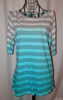 Onque Sport Top S Small White Green Striped Knit Casual Dip Dye Onque Sport Top S Small White Green Striped Knit Casual Dip Dye