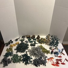 Huge Lot of Plastic Army Men Gray, Green Large, Small, Mini Vehicles And Props.