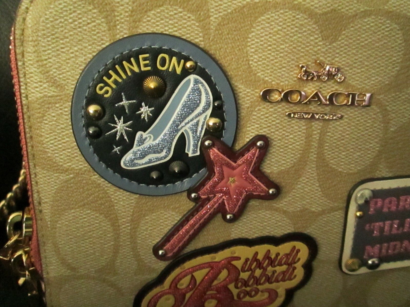 Rare Disney X  Coach Box Crossbody Purse Bag Cinderella Canvas Pink Patches image 7