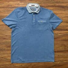 Ted Baker Polo Shirt Mens 4 Large Blue Short Sleeve Golf Distressed Slim Fit