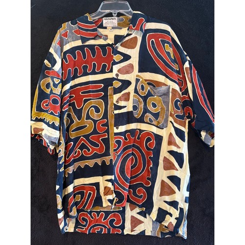 Gazapati Abstract Print Rayon Shirt Short Sleeve Button Up XXL