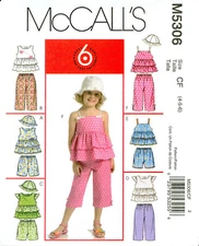 McCalls M5306 Sewing Pattern Childrens Tops Shorts Capri Pants and Hat FF