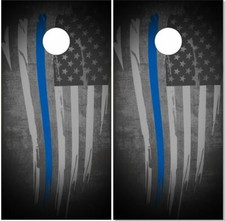 Tattered Thin Blue Line Flag LAMINATED Cornhole Wrap Bag Toss Skin Decal Sticker