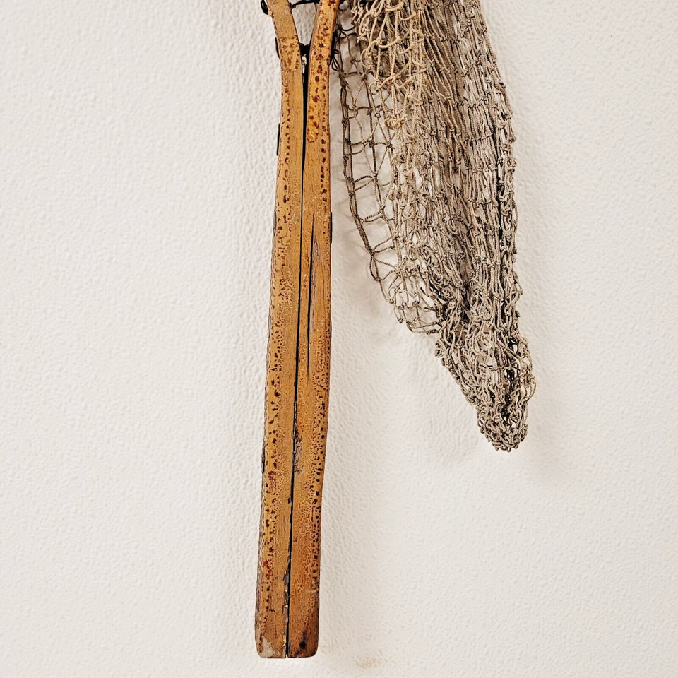 ANTIGUA RED DE PESCA DE MADERA 32" PECES DECORACIÓN TEMPRANA HOMBRE CUEVA COLGANTE DE PARED Foto 2 de 4