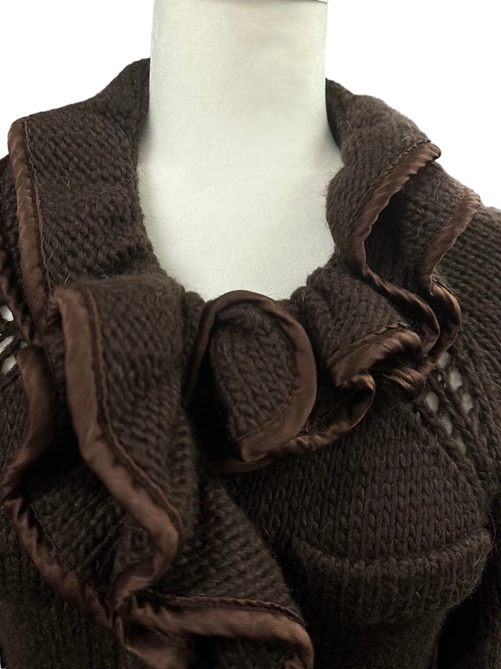 Cárdigan Anthropologie Nanette Lepore Suéter Lana Mohair Talla S Volantes Borde Seda Foto 4 de 4