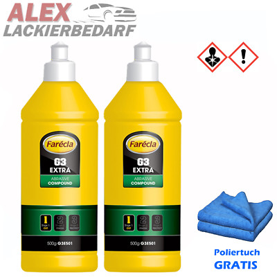 2x Farecla G3 EXTRA 500g Schleifpaste Politur G3E501 + Poliertuch blau