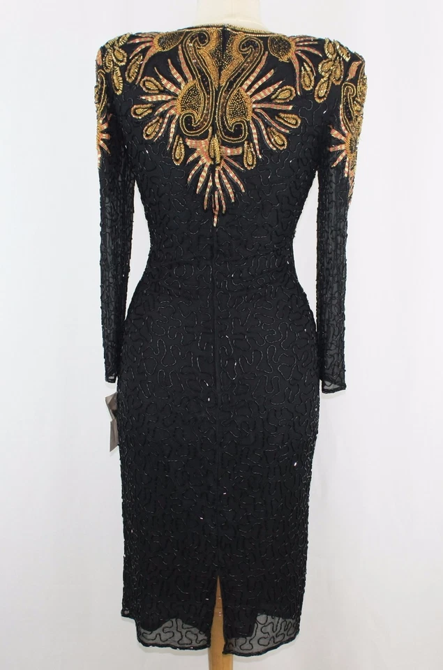 Vestido vintage JASDEE manga larga cuentas y lentejuelas trabajo a mano estilo seda 6212 Foto 2 de 2