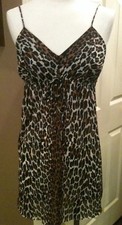 M Black White Brown V-Neck Animal Print Spaghetti Strap Nighty Chemise