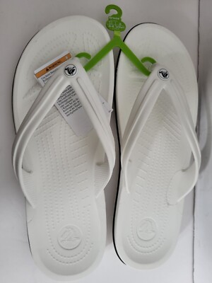 NWT Crocs Crocband Flip Flops Mens Sz 11 White 11033-100 - Main Image