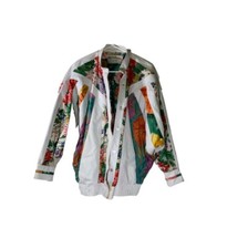 Vintage 80s Judith Ann Creations Floral Leather XS Floral Sequin Bomber Jacket