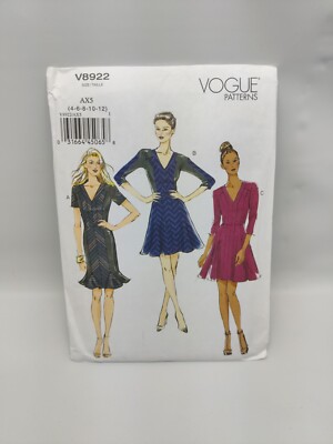 Vogue V8922 Misses Fit Flare Fluted Seamed Dress Sz 4-12 Sewing Pattern  UNCUT | eBay
