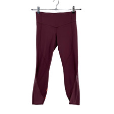 Lululemon All Meshed Up Tight Womens Sz 4 Burgundy Mesh Panels Yoga Fitness