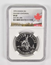 1975 SP69 Canadian $1 Silver Dollar Calgary Centennial NGC Canada Lbl *4719