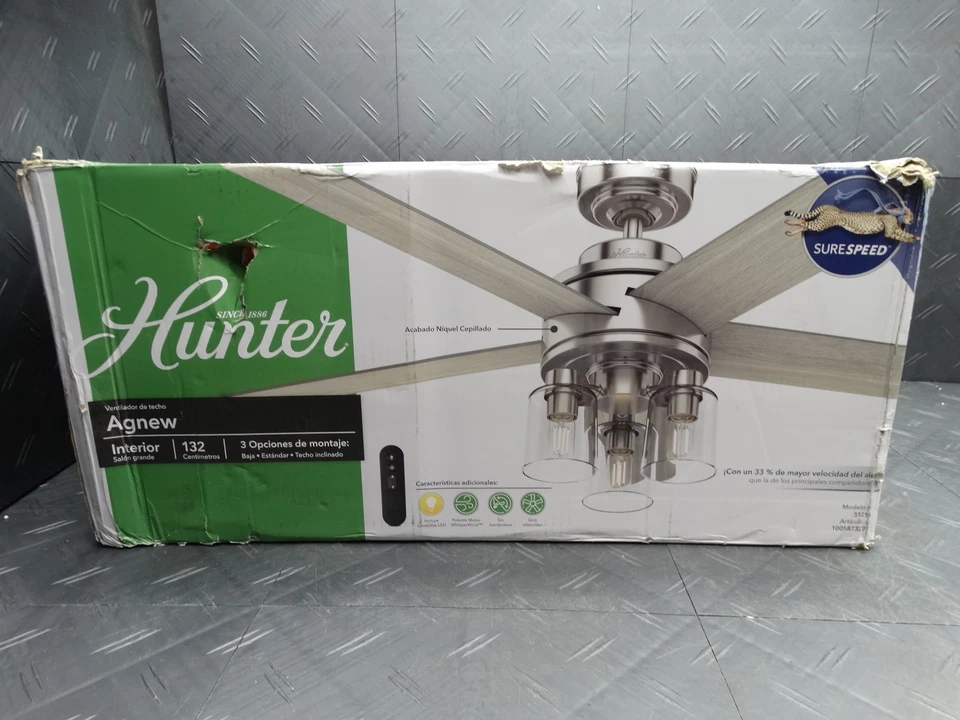 Hunter Agnew 52in LED Indoor Brushed Nickel Ceiling Fan with Light and Remote - Image 2 of 4