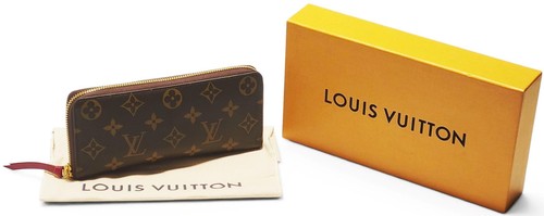 LOUIS VUITTON M60742 CLEMENCE BROWN MONOGRAM CANVAS/FUCHSIA LEATHER ZIP WALLET