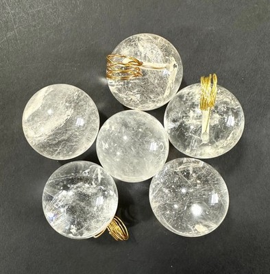 Natural Rock Crystal Chandelier Sconce Quartz Pendant V- hole Ball 37mm 6 pieces