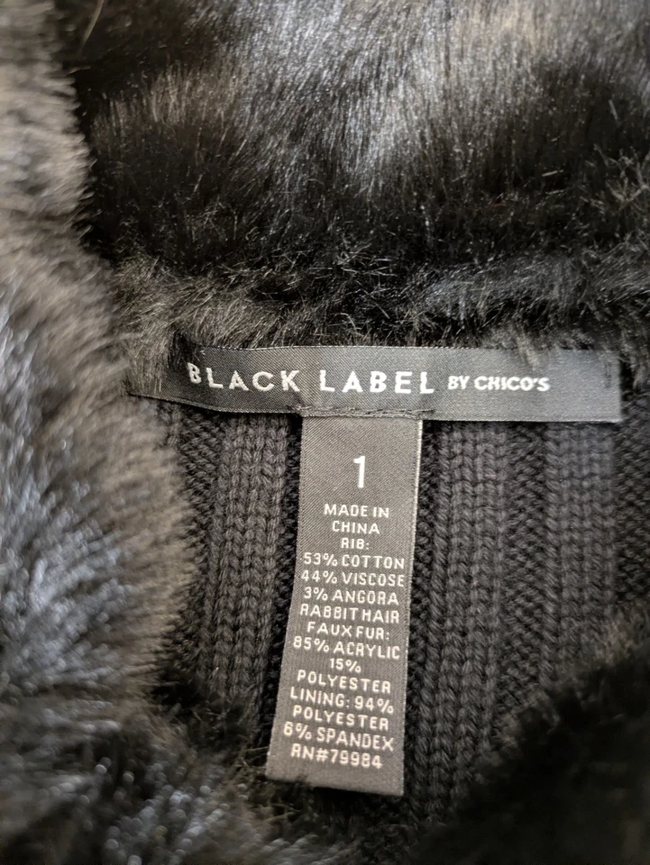 NWT Black Label by Chico's Sleeveless Sweater Vest Size 1 Faux Fur Angora Blend  - Image 2 of 4