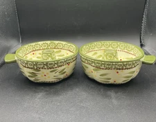 Temp-tations by Tara Old World Green Hand Painted Set of 2 Bundt Bowls Handled
