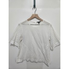 Banana Republic Women White Eyelet Lace Short Sleeve Cotton Blouse Top Size M