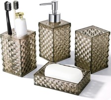 Brown Bathroom Accessories Set, 4 Pack Acrylic Bath Accessory Sets Complete,
