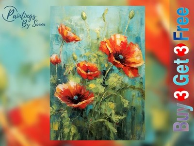 Rote Mohnblumen Ölgemälde | 5''x7'' Druck auf mattem Papier | Blumen Wandkunst Dekor