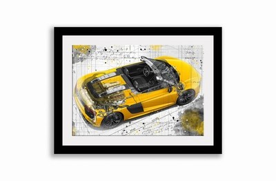 Line Tech Zeichnung Audi R8 Spyder V10 Auto Car Classic Cutaway Kunst Poster Druck
