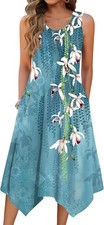 Women's Pull On Dress Sleeveless Scoop Neck Pull-On 01 Light Blue Summer HOTOUCH