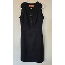Tory Burch Dress Tweed Sheath Button Front Womens 4 Black Sleeveless