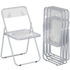 HOMCOM Foldable Chairs with Heavy Duty Steel Frame, Clear