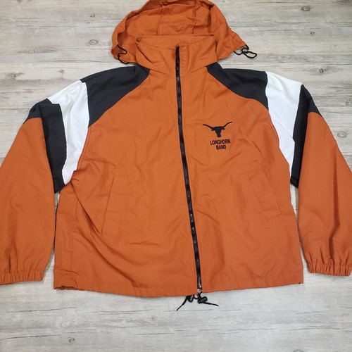 Texas Longhorn Band Jacket Mens XL Hooded Windbreaker NCAA Made in USA Orange - Picture 8 of 15