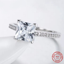 Luxurious 925 Sterling Silver 2CT Sparkling Zirconia Princess Cut Ring /Size 5-9