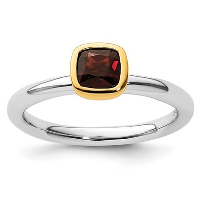 925 Sterling Silver Stackable Expressions with Gold-plated Garnet Ring Size 8