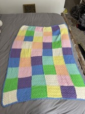 Handmade Vintage Crochet Blanket Easter Pastels Afghan Throw 39 x 51