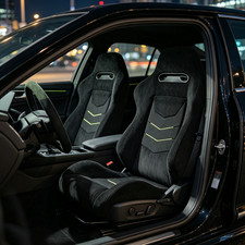 Universal Reclinable Suede Racing Seats Car Seat Pair Wslider Black Stitch