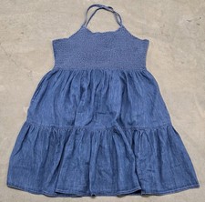 NWT GAP Denim Smocked Mini Dress Sz Large Tall Blue Sleeveless Halter Pockets