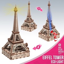 Mr.Playwood Mechanical Eiffel Tower with Eco-light Puzzle -Wooden 3D Model DIY
