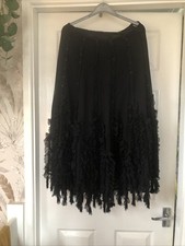 Dimri Black Floaty Evening Skirt With Sequins And Feathery Hem Size Med