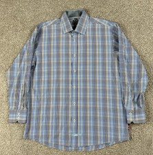 English Laundry Shirt Mens 17 34/35 Blue Check Embroidered Button Up Dress Shirt