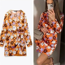 NWT Zara Floral Print Front Tie Mini Dress Size: XS