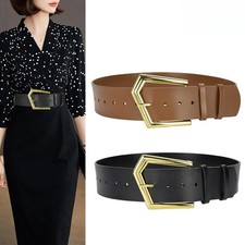 Women Real Leather Fashion Wide Waist Belt Cinching Dress Coat Buckle Adjustable