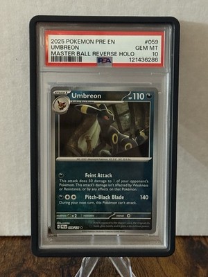 Pokemon Prismatic Evolutions Umbreon Master Ball Reverse Holo #59 PSA 10 W/Guard