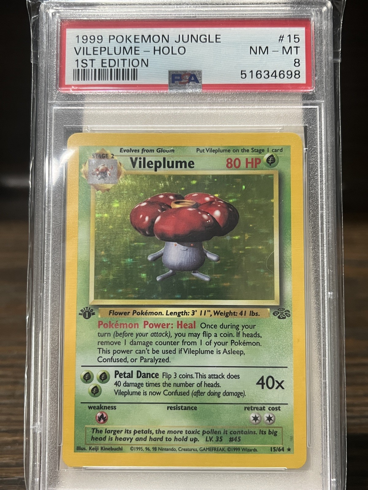 1999 Pokemon Jungle Vileplume Holo 1st Edition #15 PSA 8